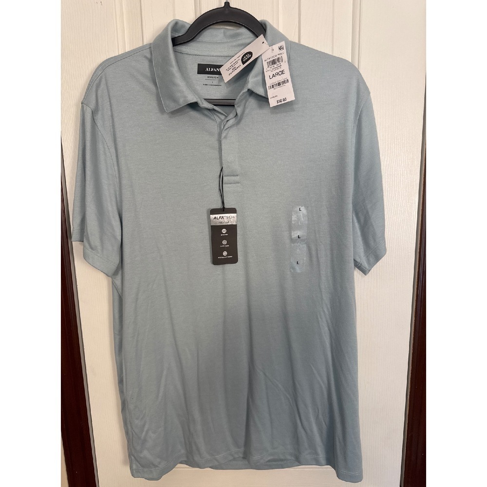 Alfatech Alani Polo Shirt Stretch Solid Blue Casual Top‎ Mens Large